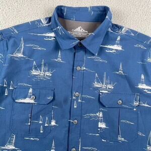 Croft Barrow Quick Dry Button Shirt Men's XL Blue Nautica Lighthouse